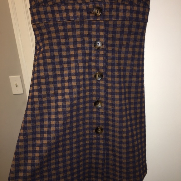 Navy & Tan gingham overall dress - Picture 2 of 5